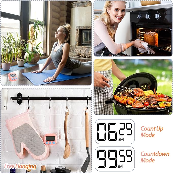 Weewooday 24 Pcs Digital Kitchen Timer Magnetic Timer Bulk On/Off Switch Minute Second Count up Countdown Loud Alarm for Exercise Cook Baking (Pink,Orange) - Image 3