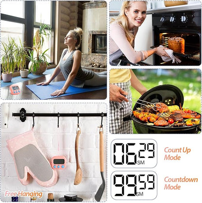 Weewooday 24 Pcs Digital Kitchen Timer Magnetic Timer Bulk On/Off Switch Minute Second Count up Countdown Loud Alarm for Exercise Cook Baking (Pink,Orange) - Image 3