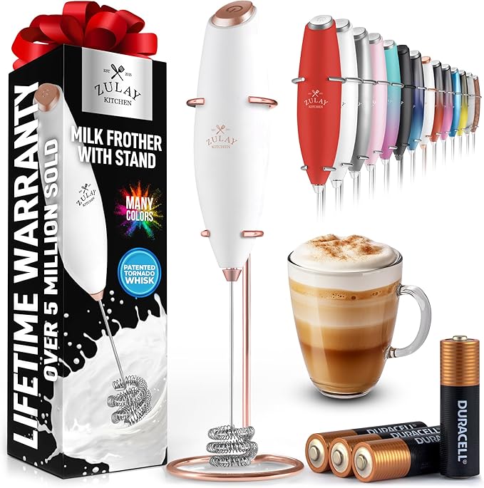 Zulay Kitchen Patented Tornado Triple Whisk Milk Frother with 4 Duracell Batteries – Handheld Foam Maker for Coffee, Lattes, Matcha & Hot Chocolate – Rich, Creamy Froth in Seconds - Gold Rose by ZulayKitchen