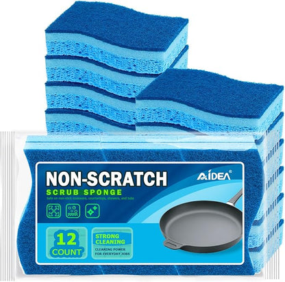 AIDEA Sponges Kitchen, Non-Scratch Scrub Sponge, 12Count, Sponges for Non-Stick Cookware, Kitchen Sponge for Dishes, Cleans Fast Without Scratching, Cleaning Power for Kitchen, Bathroom, Household by AIDEAHOME