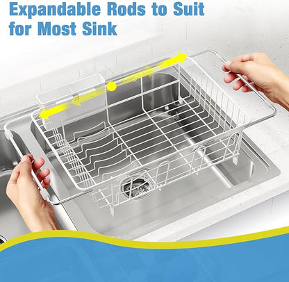 JASIWAY Dish Drying Rack in Sink, Small Dish Drainers for Inside Sink, Over The Sink Dish Racks, Stainless Steel Drying Rack with Utensil Holder, White - Image 3