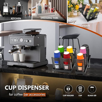6-Slot Paper Cup and Lid Holder, Disposable Coffee Cup Dispenser, Upright Paper Cup Dispenser for Coffee Stations, Kitchens, Bars, Restaurants, Lounges (Black)