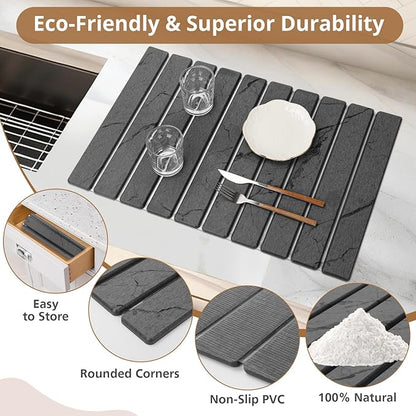 2 PCS Large Stone Dish Drying Mat for Kitchen Counter, Marbled Quick Dry Stone Dish Mats, Diatomaceous Earth Drying Pad, Foldable and Super Absorbent Dish Drying Stone Mat (Dark Gray 24"×16" & 8"×4") - Image 4