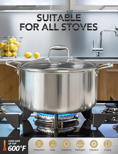 MICHELANGELO Tri-ply Stainless Steel Stock Pot, Heavy Duty Stockpot with Lid, Nonstick Cooking Pot with Honeycomb Interior, Induction Ready, 10 Quart - Image 3