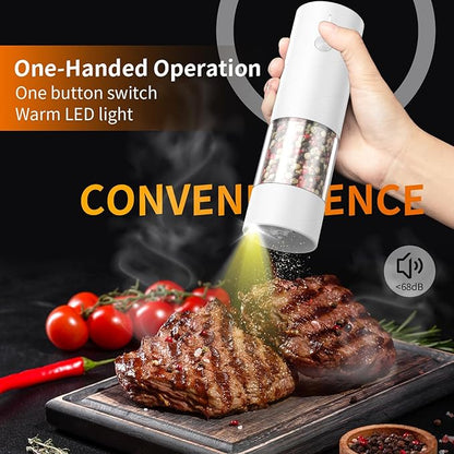 2Pack Electric Salt and Pepper Grinder Set USB Rechargeable with Warm LED Light, Adjustable Coarseness Lidaop Large Capacity Automatic Salt Pepper Mill Grinder for Kitchen, Restaurant, Outdoor, White - Image 2