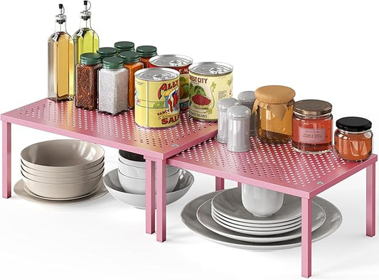 Simple Houseware Expandable Stackable Kitchen Counter Shelf Organizer, Pink, Metal Top, 11.25 in L x 7.9 in W x 5.4 in H by SimpleHouseware