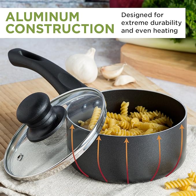 Ecolution Easy Clean Ceramic Nonstick Cookware Set, Dishwasher Safe Kitchen Pots and Pans Set, Comfort Grip Handle, Even Heating, Ultimate Food Release, 26-Piece, Black - Image 5