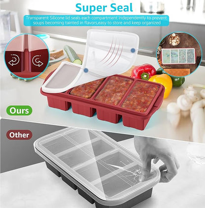 Ztomine Silicone Freezer Tray With Lid - Silicone Freezer Food Molds- Large Ice Cube Tray,Silicone Freezer Container,Freeze & Store Soup, Sauce, Broth,Leftovers - Makes 4 Perfect 1 Cup - Image 5