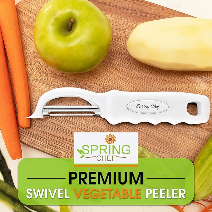Spring Chef Premium Swivel Vegetable Peeler, Comfrotable Handle and Ultra Sharp Stainless Steel Blades - Perfect Kitchen Peeler For Veggie, Fruit, Potato, Carrot, Apple - White - Image 7