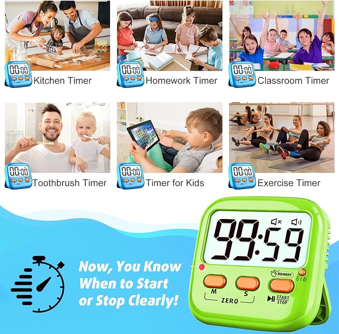 2 Pack Digital Timer for Kids, Magnetic Kitchen Timers for Cooking, Egg, Teachers, Classroom, Study, Exercise, Oven Baking - AAA Battery Included - Image 7