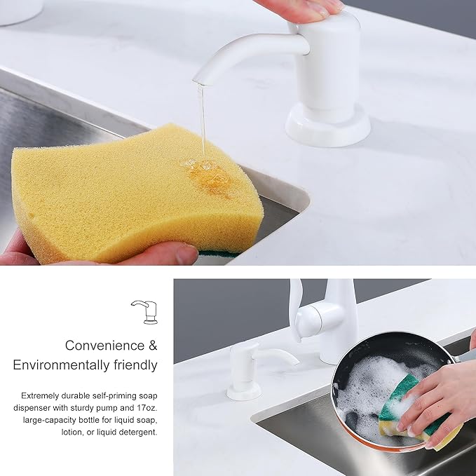 GAGALIFE Soap Dispenser for Kitchen Sink, Kitchen Sink Soap Dispenser with 17 Ounce Large Pet Soap Bottle, in Sink Soap Dispenser Refill from The Top, White - Image 5