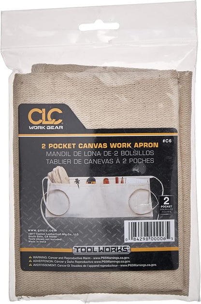 Custom Leathercraft Clc C6 Canvas Waist Apron Two Pocket, Unisex Adult, White, (Pack of 2)