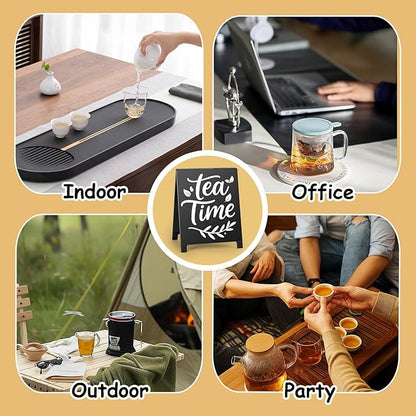 Tea Time Coffee Sign for Cafe Teas Bar Decor Signs Tea Coffee Station Accessories Gift for Coworker Women Men Home Office Kitchen Decor Plaque Table Centerpiece (Black) - Image 7