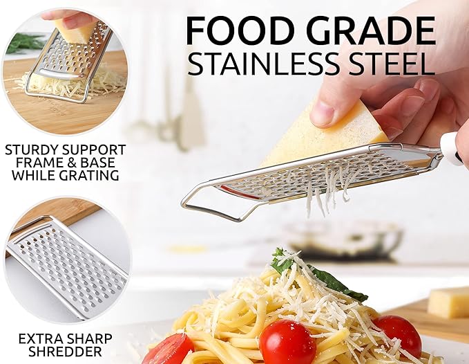Zulay Kitchen Professional Cheese Grater Stainless Steel - Durable Rust-Proof Metal Lemon Zester Grater With Handle - Flat Handheld Grater For Cheese, Chocolate, Spices, And More - Black - Image 2