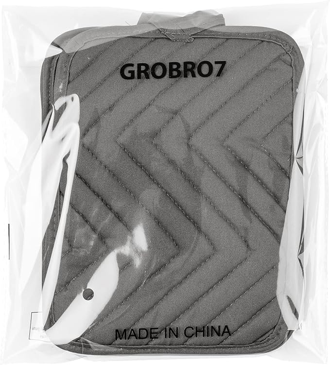 GROBRO7 5Pack Pot Holders for Kitchen Heat Resistant Cotton Potholder Multipurpose Hot Pad Machine Washable Oven Mitts with Pocket Potholders for Baking and Cooking 8.9 x 6.9 in Gray Black - Image 7