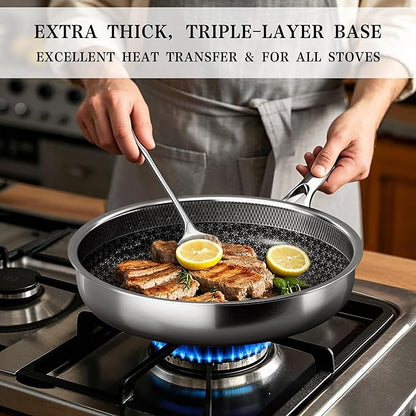 VONIKI Hybrid Tri-ply Stainless Steel Cookware Set, Pots And Pans Set Non Stick with Steamer Basket, Non Toxic Induction Cookware, Kitchen Cookware Sets PFOA & PTFE Free, Dishwasher and Oven Safe - Image 8