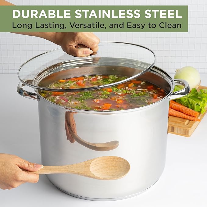 Ecolution Stainless Steel Stock Pot, Encapsulated Induction Ready Cooking Pot with Glass Lid, Oven Safe, Dishwasher Safe Soup Pot, 20-Quart - Image 2