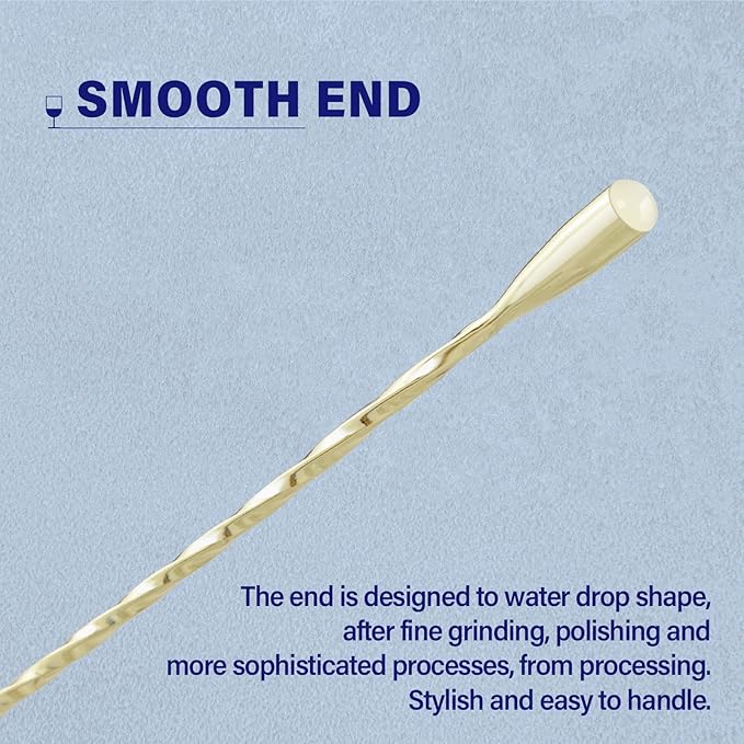 2 Pcs 12 Inches Bar Spoon, Long Handle Mixing Stirrers for Drink, Briout Stainless Steel Bar Cocktail Shaker Spoon, Gold - Image 5