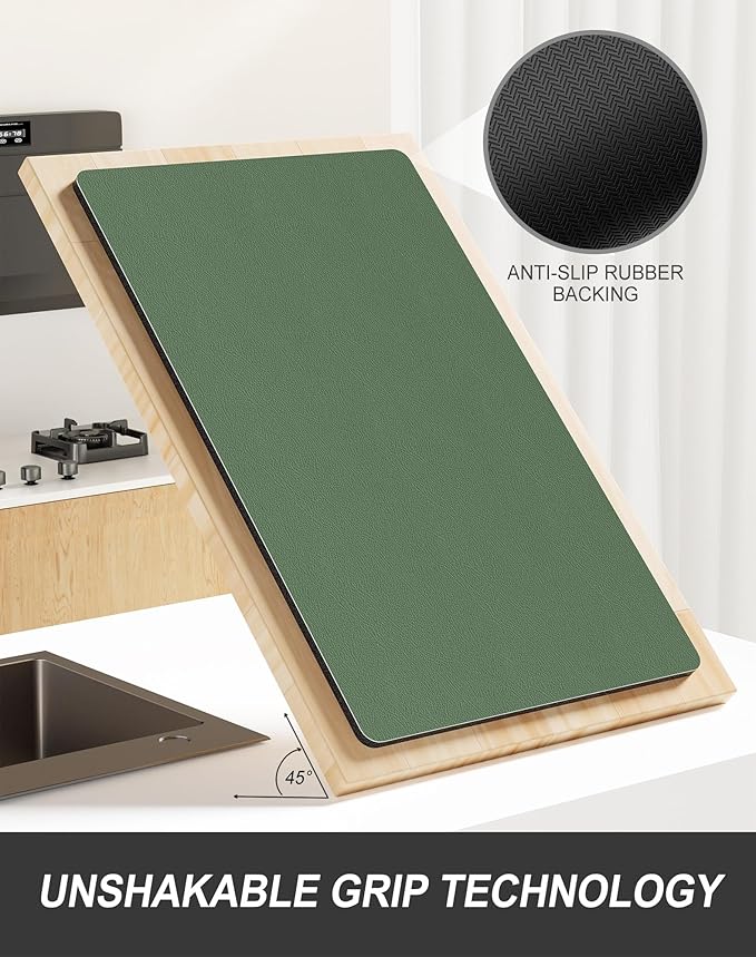 Rnivvi Dish Drying Mat for Kitchen Counter, XL 15 x 24" Super Absorbent Drainer Pad Easy Clean Dish Rack Pad, Non-Slip Heat Resistant Coffee Bar Mat for Coffee Machine Station Accessories,Forest Green - Image 5