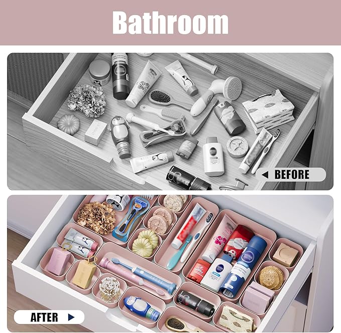 Plastic Drawer Organizers, 10 PCS Drawer Organizer Bins, Bathroom and Vanity Organizer Plastic Tray, Makeup organizer and storage for Makeup, Bedroom, Kitchen Gadgets Utensils and Office (Pink) - Image 7