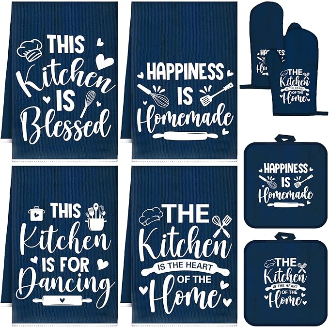 Leinuosen 8 Pcs Kitchen Towels and Oven Mitts Sets Pot Holders Dishcloths Set Kitchen Decorative Accessories Absorbent Potholders Heat Resistant for Chef Baking Cooking by Leinuosen