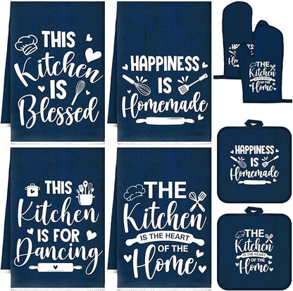 Leinuosen 8 Pcs Kitchen Towels and Oven Mitts Sets Pot Holders Dishcloths Set Kitchen Decorative Accessories Absorbent Potholders Heat Resistant for Chef Baking Cooking by Leinuosen