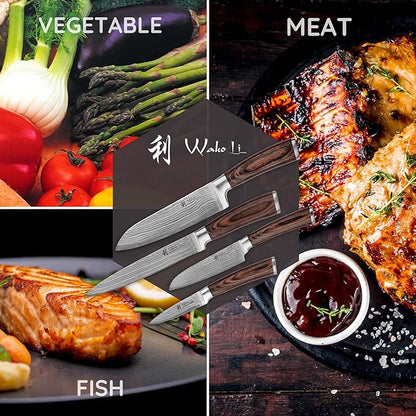Wakoli EDIB 4-Piece Damascus Knife Set – Professional Kitchen Knife Set, 67-Layer Genuine Damascus Steel, High Carbon Stainless Steel Core (VG10), Ergonomic Pakkawood Handles, In Elegant Gift Box
