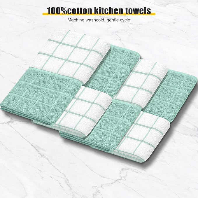 Oven Mitts Kitchen Towels Dishcloths with Pot Holders Sets 12PCS,Dish Towels Sets,Oven Gloves Pot Pads Heat Resistant 500 Degrees with Non-Slip Silicone Surface for Cooking Baking Grilling-Mint Green - Image 3