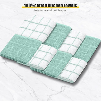 Oven Mitts Kitchen Towels Dishcloths with Pot Holders Sets 12PCS,Dish Towels Sets,Oven Gloves Pot Pads Heat Resistant 500 Degrees with Non-Slip Silicone Surface for Cooking Baking Grilling-Mint Green - Image 3