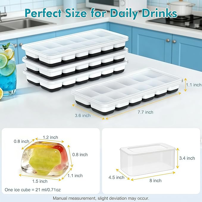 NFK Ice Cube Tray with Lid & Bin - 4 Pack 48 Cubes Stackable Silicone Trays for Freezer with Storage Container, Leak-Proof Lids, BPA-Free, Easy Release for Kitchen, RV, Party, Cocktail & Coffee - Image 6