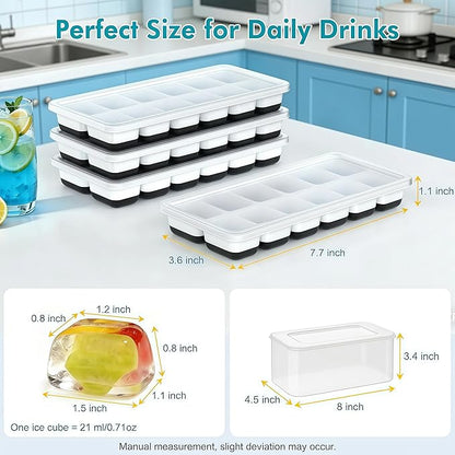 NFK Ice Cube Tray with Lid & Bin - 4 Pack 48 Cubes Stackable Silicone Trays for Freezer with Storage Container, Leak-Proof Lids, BPA-Free, Easy Release for Kitchen, RV, Party, Cocktail & Coffee - Image 6