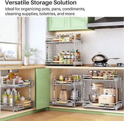 Pull out Cabinet Organizer, 2 Tiers 15"W X 21"D, Heavy Duty Smooth Sliding Under Cabinet Shelves for Pots and Pans, Full-Extension Roll out Drawers, Slide out Organization for Home Kitchen Pantry - Image 2