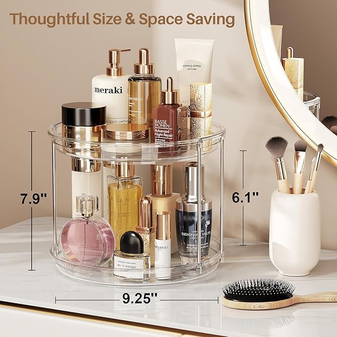 LAMU 4 Pack 2 Tier Lazy Susan Turntable Organizer 9.25'' Rotating Spice Rack Organization for Cabinet, Kitchen, Pantry, Countertop, Bathroom, Vanity, Medicine Cabinet Organizer, Clear - Image 4
