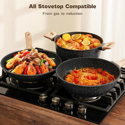 13 Pcs Pots and Pans Set, Nonstick Cookware Sets Black Granite Induction Cookware, Non-toxic Healthy Non stick Kitchen Cooking Set with Frying Pans Set, Saucepans (PFAS/PFOA/PFOS Free) - Image 4