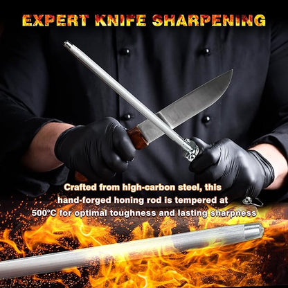 Knife Sharpener Rod, Kitchen Knives Sharpener Carbon Steel Professional Knife Sharpening Steel, Honing Rod with Hanging Holes (13 inches) - Image 2