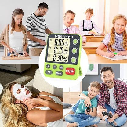 Digital Dual Kitchen Timer, 3 Channels Countdown Triple Timer for Cooking, Magnetic Memory-Preset Large-Display Adjustable Alarm Volume, Multi Times Management, 3A Battery Included, Green - Image 7