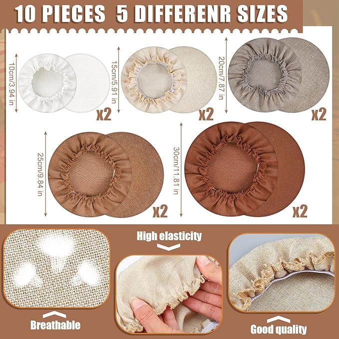 Patelai 10 Pcs Bowl Covers Reusable in 5 Size Stretch Cloth Fabric Elastic Food Storage Bowl Covers Bread Sourdough Lids for Proofing Food Fruits Leftover(Brown,Earth Tone Style) - Image 6