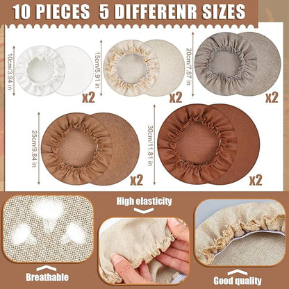 Patelai 10 Pcs Bowl Covers Reusable in 5 Size Stretch Cloth Fabric Elastic Food Storage Bowl Covers Bread Sourdough Lids for Proofing Food Fruits Leftover(Brown,Earth Tone Style) - Image 6