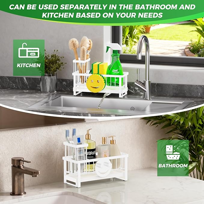 Sponge Holder for Kitchen Sink,Sink Caddy with Removable Dish Brush Holder,Self-Draining Kitchen Countertop Organizers and Storage Essentials,Soap Dispenser Organize and Home Decor-White - Image 6