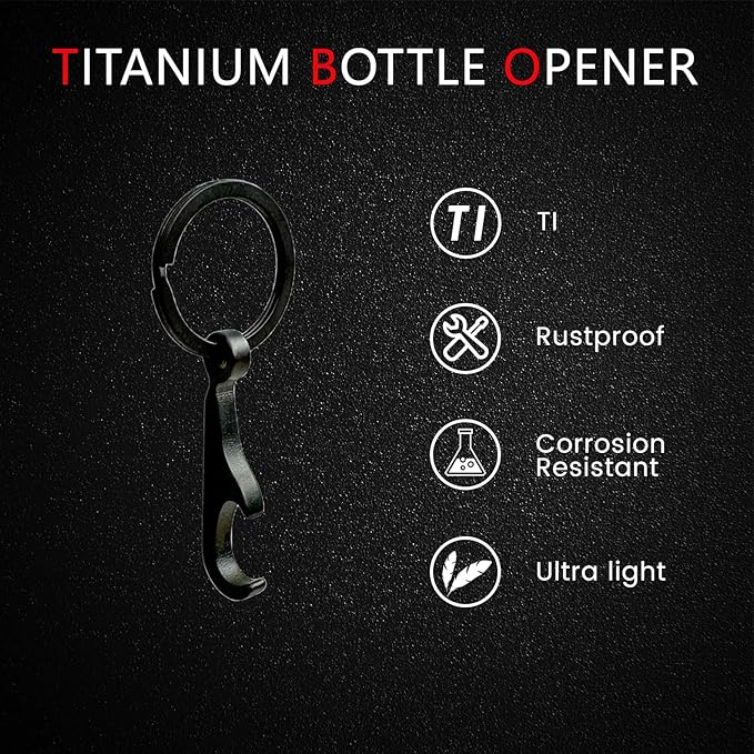Titanium Bottle Opener, Small Keychain Beer Bottle Opener Can Opener with Stainless Steel Key Ring (Black)