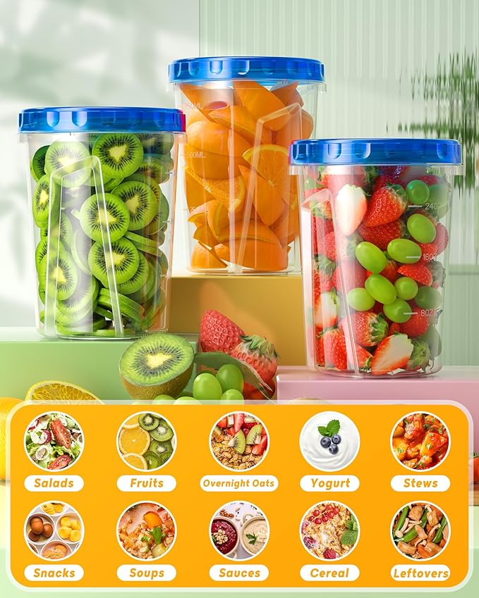 BiuLeon 6 Pack-34 oz Freezer Storage Containers, Plastic Food Storage Containers with Twist Top Lids, BPA Free and Reusable Soup Containers with Lids, Leakproof/Microwave/Dishwasher Safe - Image 7