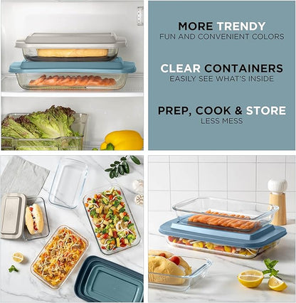 COOK WITH COLOR 8-Piece Deep Glass Baking Dish Set with Plastic Lids – Casserole and Food Storage Containers for Lasagna, Leftovers – Freezer-to-Oven, Microwave & Dishwasher Safe, Blue - Image 7