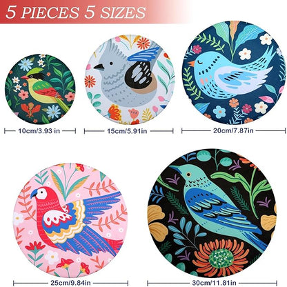 5 Pieces Bowl Covers Reusable, 5 Size Elastic Cloth Bowl Covers for Bread Proofing, Food Covers Washable for Food Fruits Leftover (Floral Bird) - Image 2