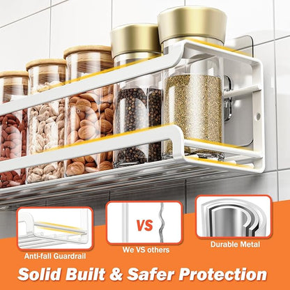 Bunoxea Spice Rack wall mounted 4 Pack, Space-Saving Spice Organizer for Spice Jars and Seasonings,Screw or Adhesive Hanging Spice Rack Organizer for Your Kitchen Cabinet,or Pantry Door,White - Image 4