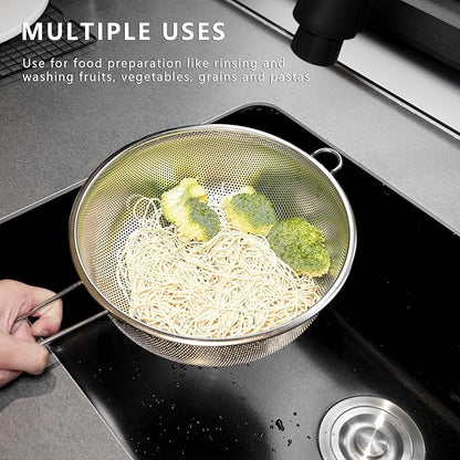 Metal Fine Mesh Strainer and Colander for Kitchen with Handle, Stainless Steel Pasta Strainer/Kitchen Funnel/Collander/Sifter for Strain/Wash Vegetables, Fruits, Spaghetti, Rice (8.6＂)