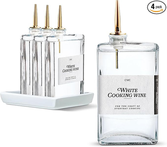 COOK WITH COLOR Olive Oil Dispenser Bottle - 4 Pk Glass Oil Dispenser for Kitchen - Condiment, Coffee Syrup & Vinegar Dispenser, Olive Oil Cruet, Includes 8 Auto Pourer Spouts by CookwithColor