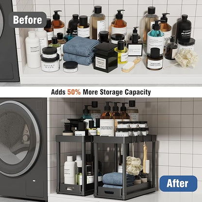 2 Pack Pull-Out Storage Organizers, Under Sink Organizer and Storage for Bathroom & Kitchen,Multi-Purpose Under Cabinet Organizers and storage Black - Image 5