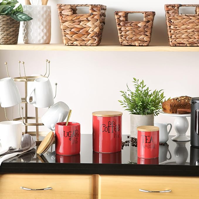 DII Kitchen Accessories Retro Collection, Ceramics, Canister Set, Red, 3 Piece - Image 4