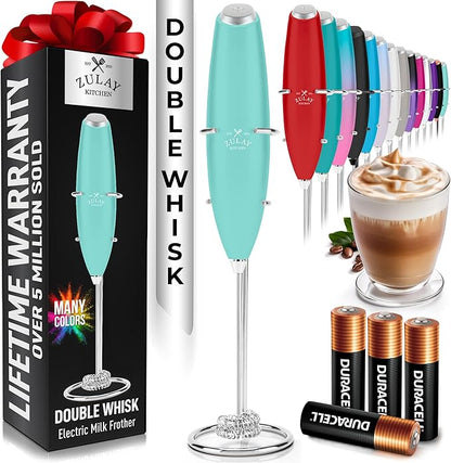 Zulay Kitchen Whisk Milk Frother with 4 Duracell Batteries - Powerful Handheld Foam Maker for Coffee, Lattes, Matcha, Hot Chocolate & Cappuccinos - Whip Creamy Froth in Seconds by ZulayKitchen