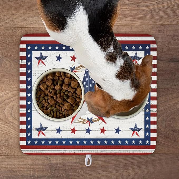 4th of July Patriotic Dish Drying Mat for Kitchen Counter Vintage Red and Blue Star Microfiber Dish Drainer Mat Country Absorbent Washable Drying Pad 16"x18"
